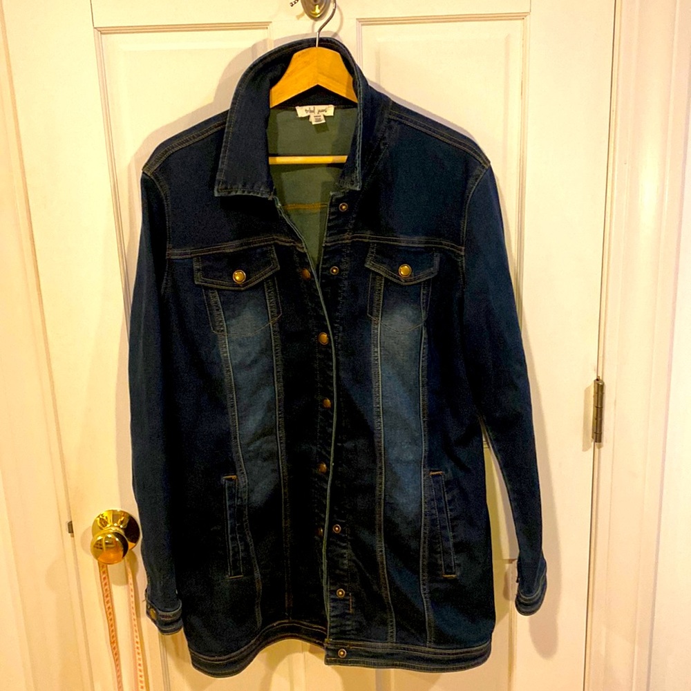 Tribal Jeans brand stretch denim maxi-jacket